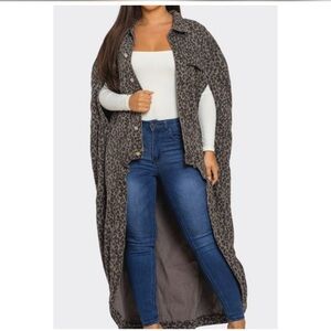 Leopard Print Long Denim Cape
